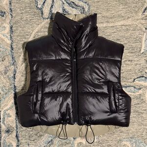 Cropped Black and Tan Puffer Vest Size Small